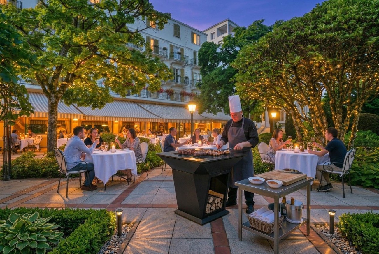 Evening on the garden terrace at Le Grand Hotel du Domaine de Divonne